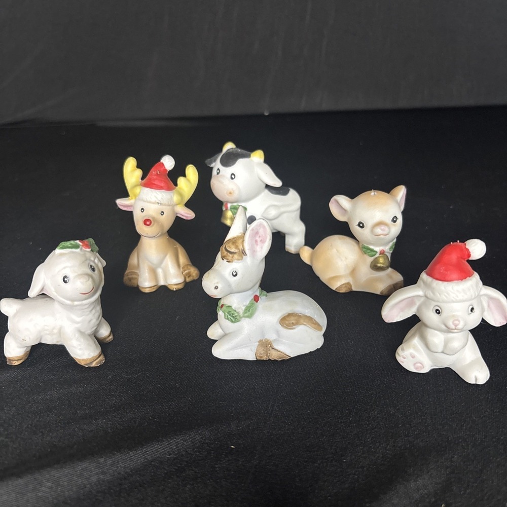 Vintage‎ Homco Holiday Barnyard Animal Hand Painted Figurines, Lot Of 6